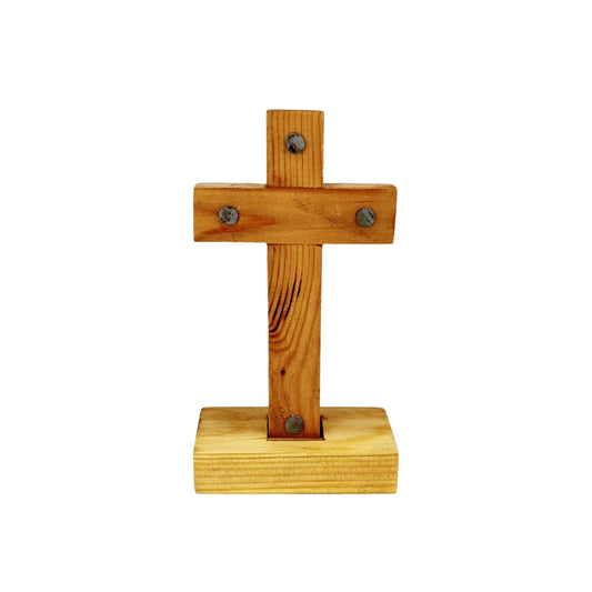 WALL CROSS WITH BASE, PINE SMALL